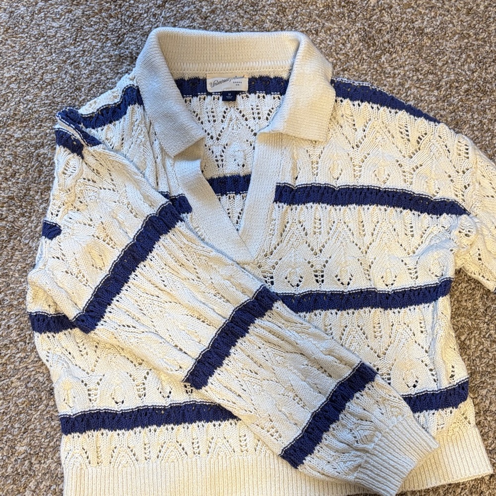 Universal Thread Cream and Navy V-Neck Sweater